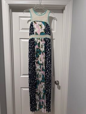 Jealous Tomato Maxi Dress w/Sheer Cream Chiffon Top & back with Teal Trim